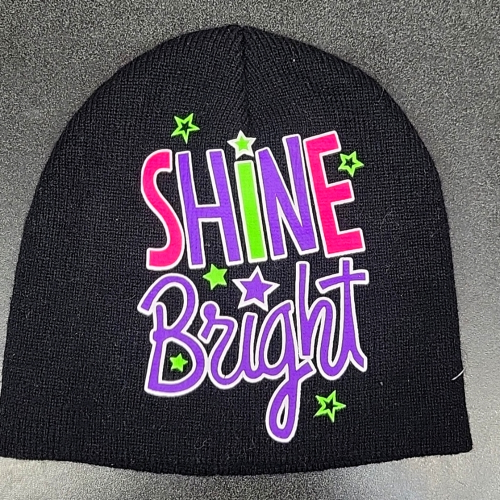 Shine Bright Black Skull Cap/Beanie/Tabogan  Pink, Purple, & Green star design